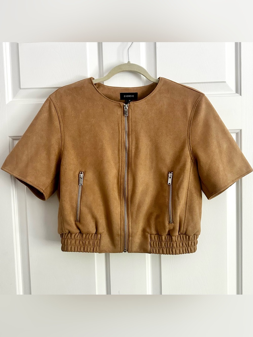 NWOT Evereve Cropped Light Tan Suede Billie Bomber Jacket